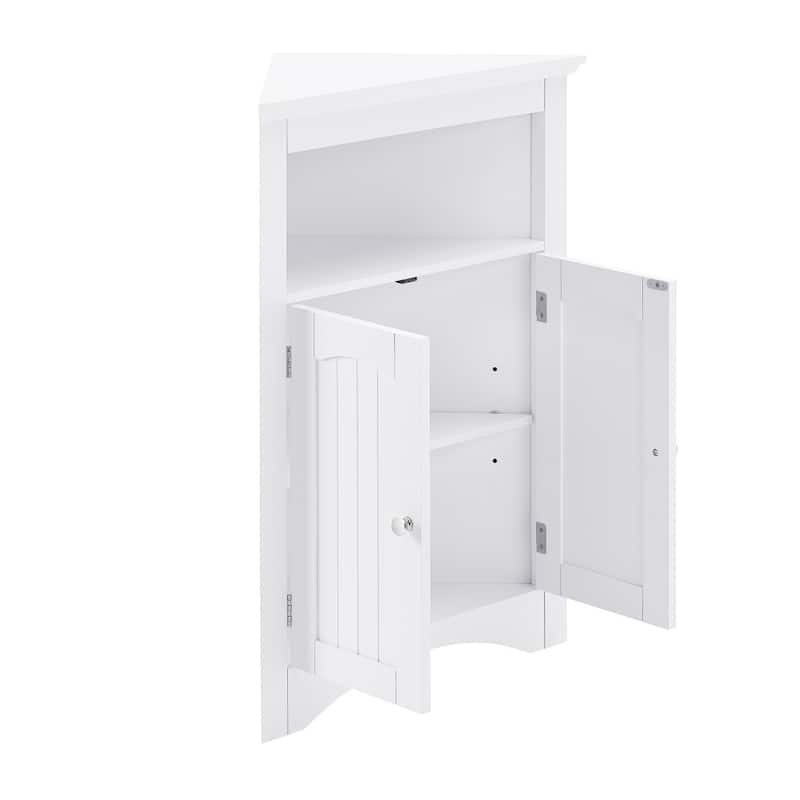 Free Standing Wooden Corner Storage Cabinet with Doors and Shelves