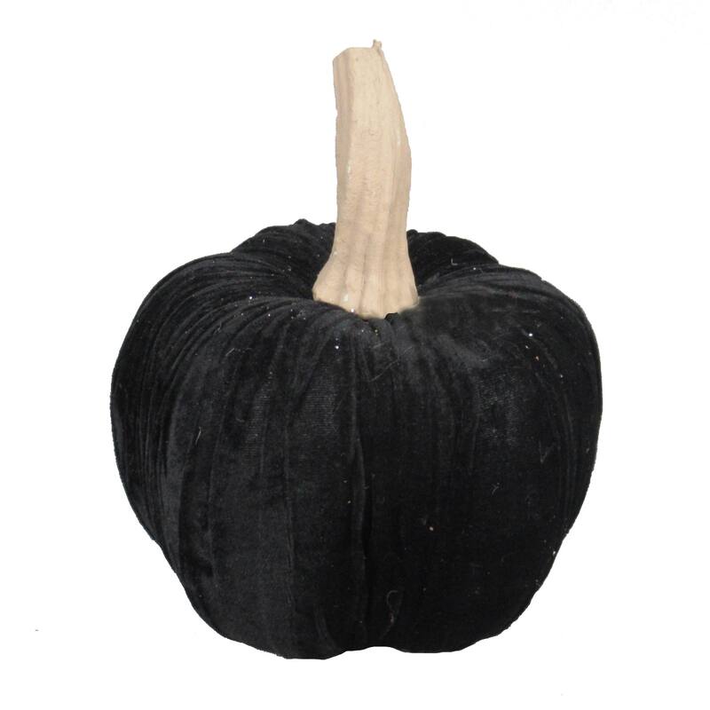 Set of 2, 9.5" Black Velvet Pumpkin Large, for Holiday Halloween Decor