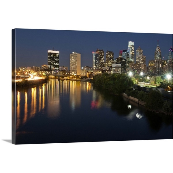 "Buildings at the waterfront at night, River Delaware, Philadelphia, Pennsylvania" Canvas Wall Art
