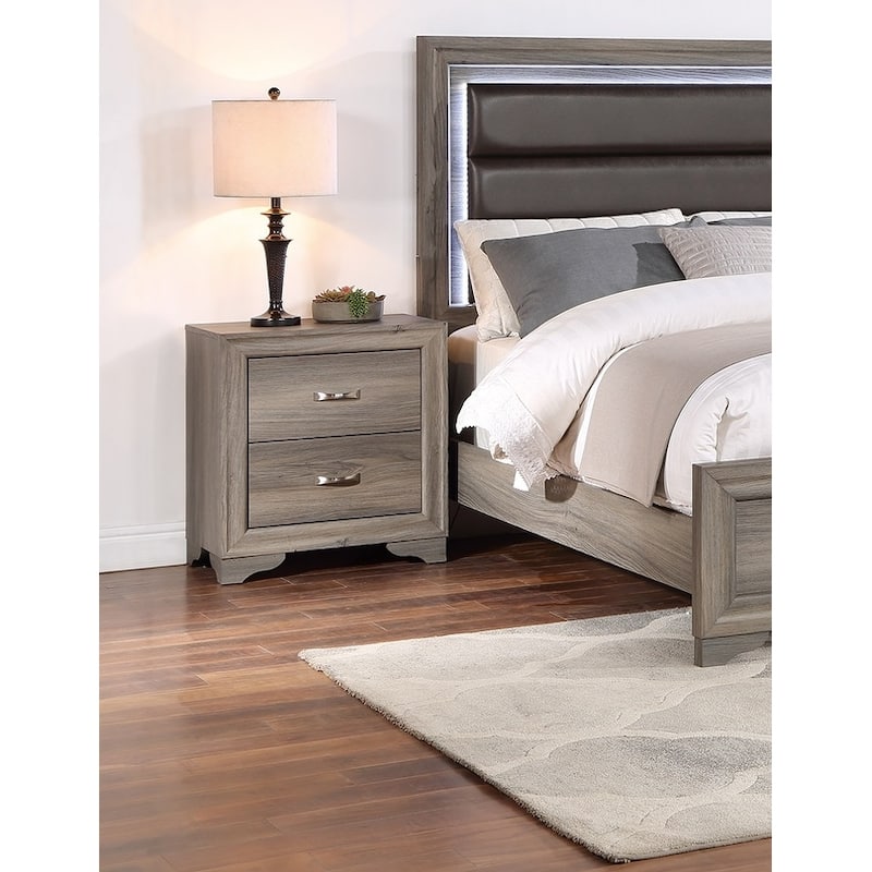 Modern 1pc Nightstand Wooden Bedside Table 2- Drawers Bedroom Furniture