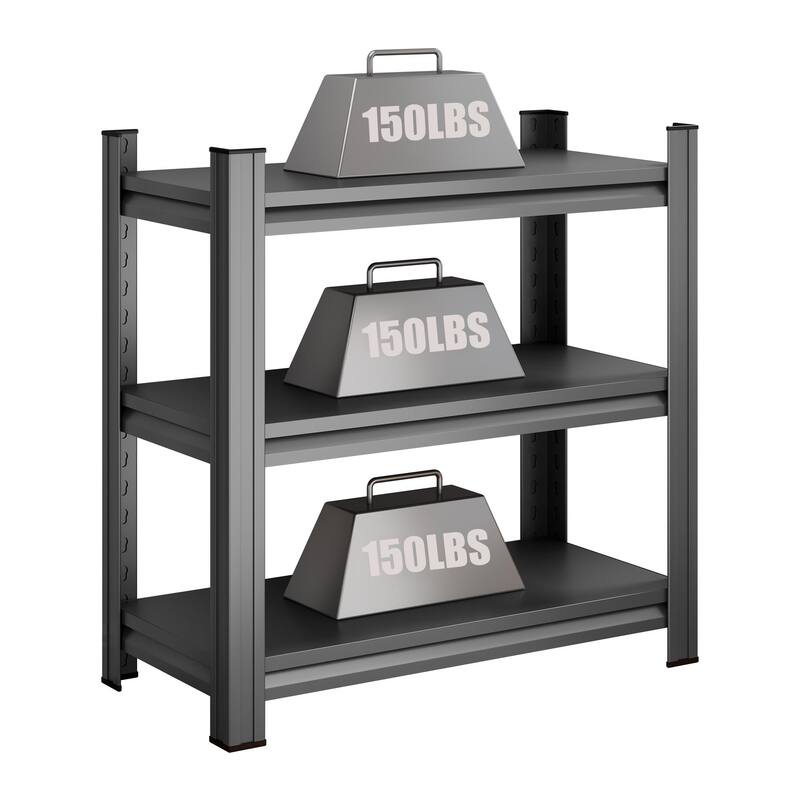 3 Tier Metal Shelf, 31.50 Inch High Freestanding Shelf, Adjustable Divider Unit, Black, Need to Assemble
