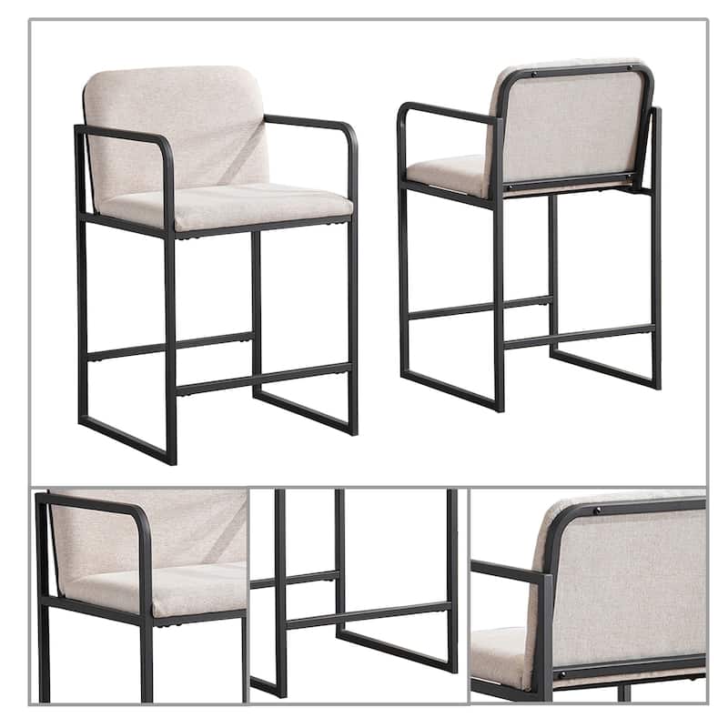Modern Classic Set of Two Upholstered Bar Stools with Footrest