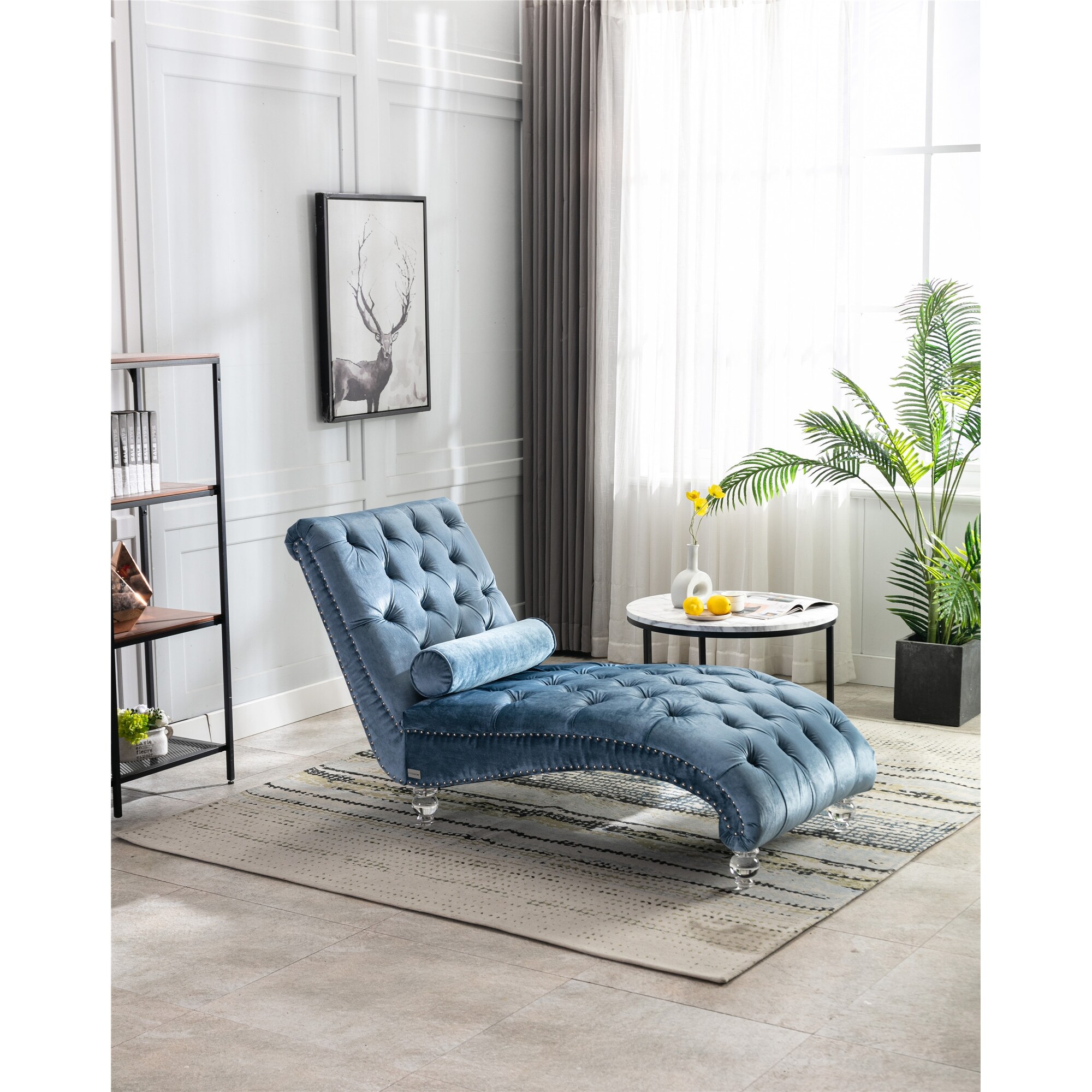 Light Blue Velvet Single Sofa Leisure Chaise Lounge Chair