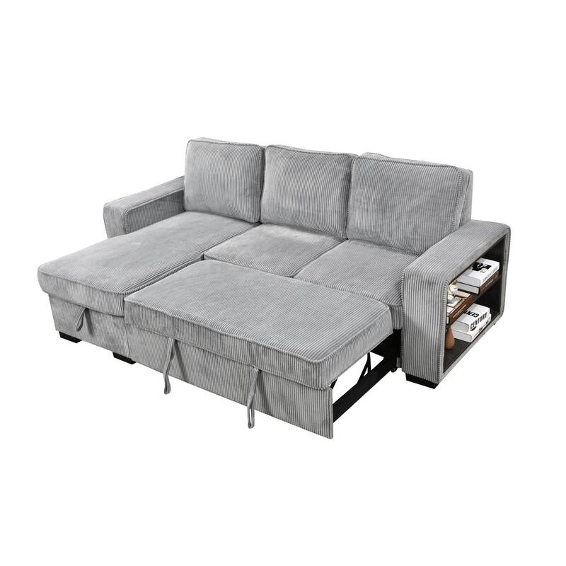 Roomfitters L Shaped Sectional Sofa Bed with Pull Out, Storage Chaise and USB Cup Holder