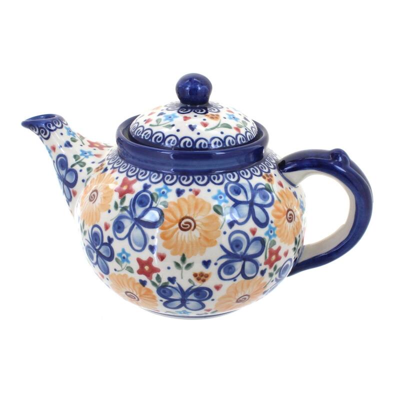 Blue Rose Polish Pottery 18 Vena Teapot - Butterfly