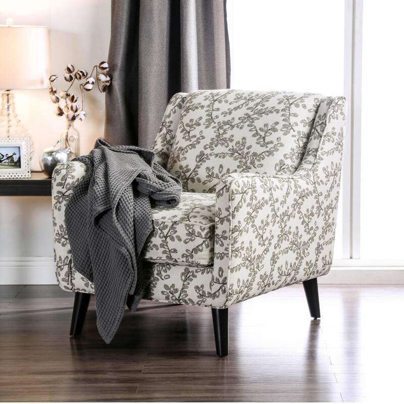 Feer Transitional Ivory Fabric Padded Floral Armchair by Furniture of America