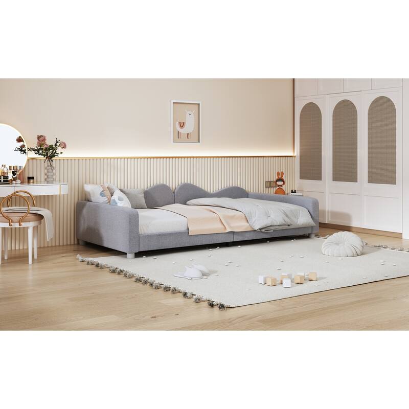Twin Size Sherpa Fabric Upholstered Daybed with Cloud-Shaped Backrest for Bedroom