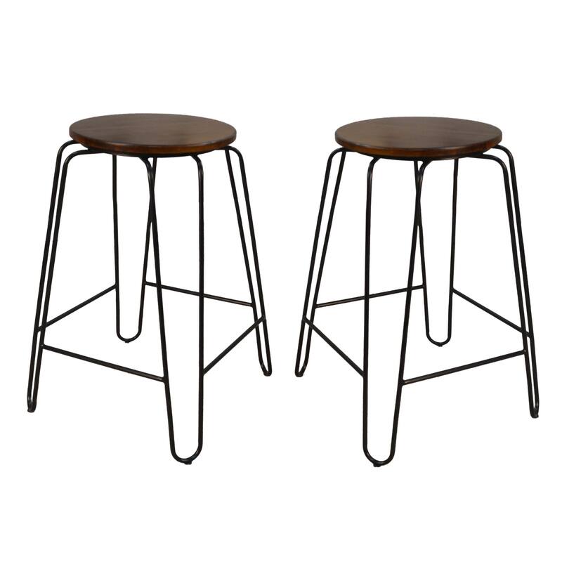 Set of 2 Chestnut Brown and Black Stackable Counter Stools 24"