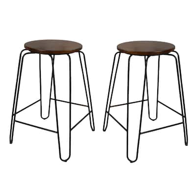 Set of 2 Chestnut Brown and Black Stackable Counter Stools 24"