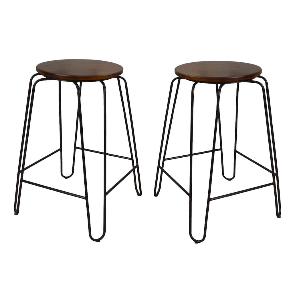 Set of 2 Chestnut Brown and Black Stackable Counter Stools 24"