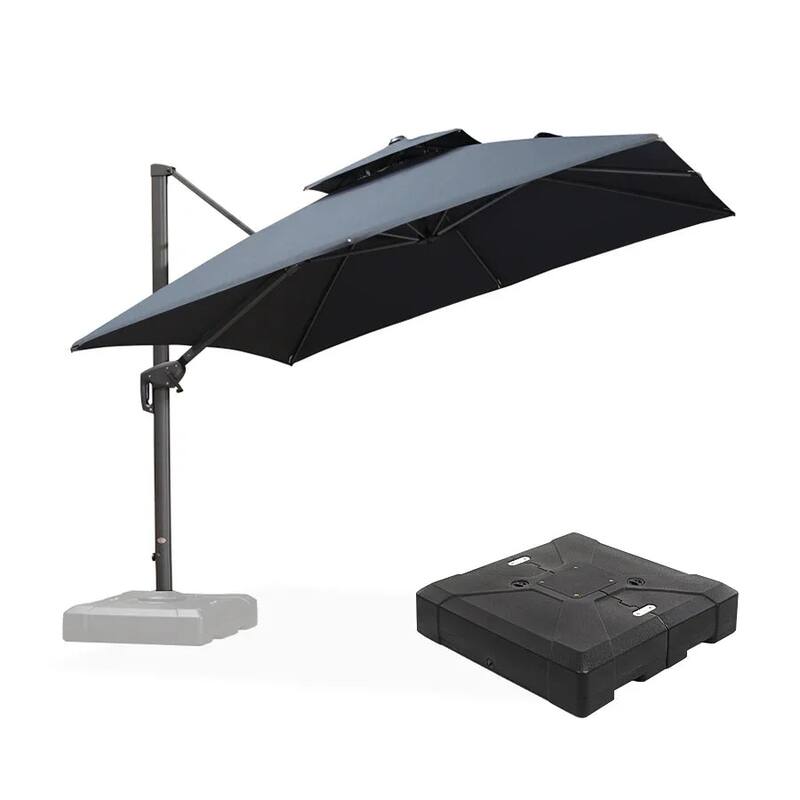 PURPLE LEAF Luxurious Design Square Patio Cantilever Umbrellas with Base UV50+ Fade Resistant