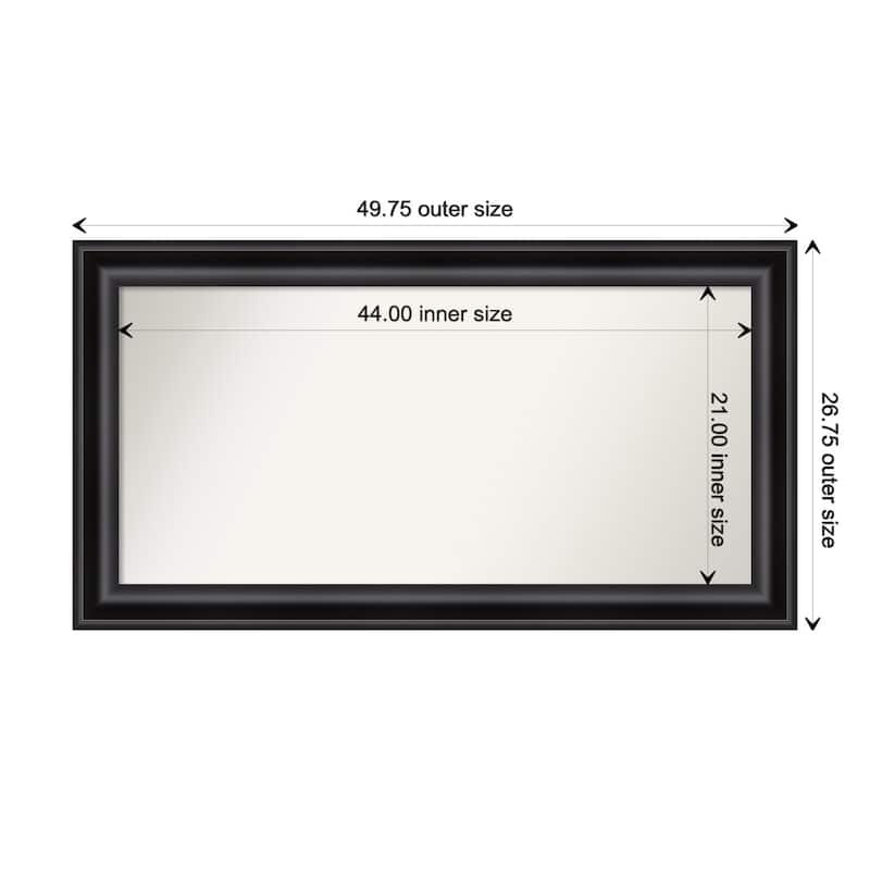 Grand Black Framed Non-Beveled Custom Wall Mirror, Bathroom Vanity Mirror - Outer Size: 49.75 x 26.75