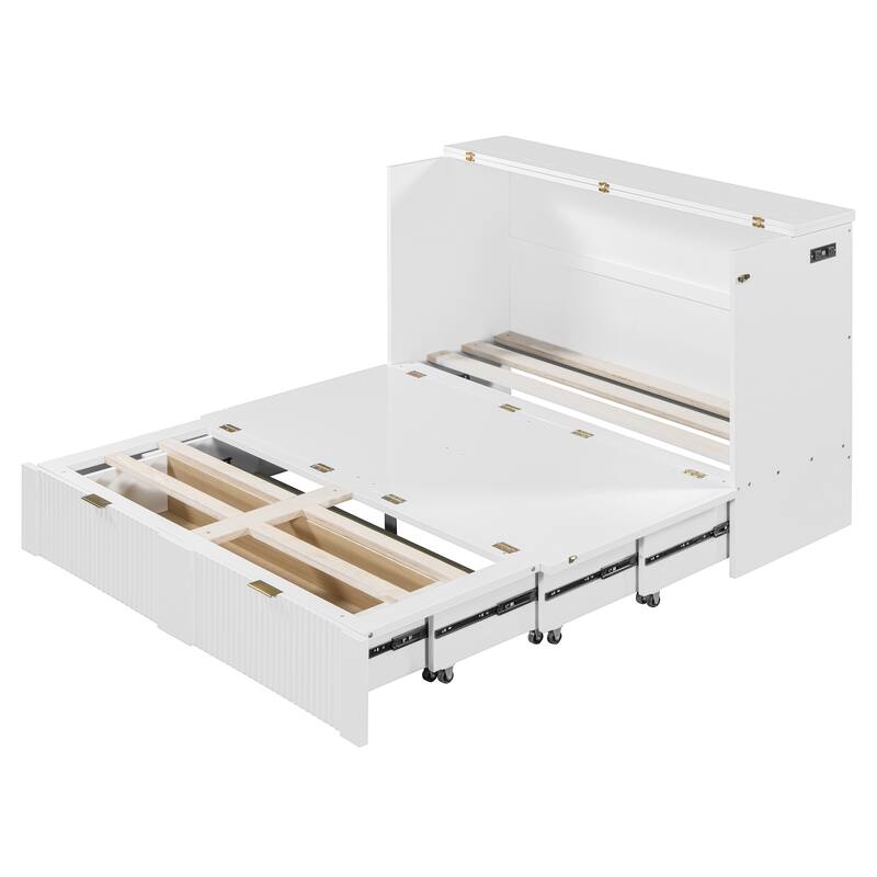 Space-Saving Full Size Murphy Bed with Drawer, USB Ports, and Smooth Pulley Design