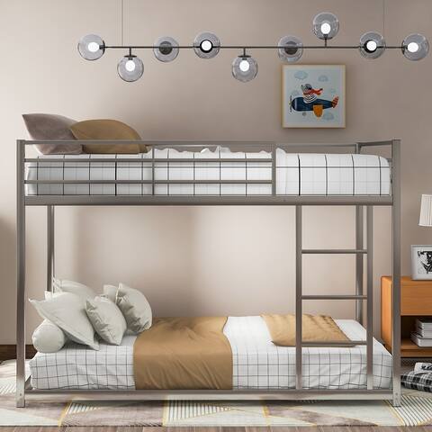 Modern Metal Bunk Bed, Low Bunk Bed with Ladder