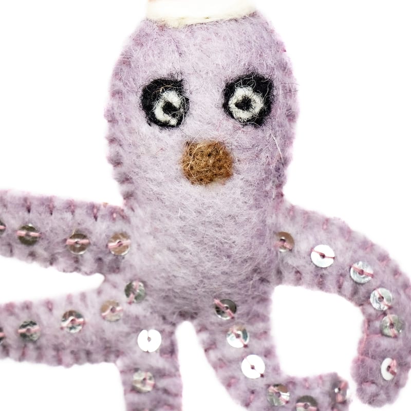 Octopus Santa Handmade Felt Ornaments, Set of 2