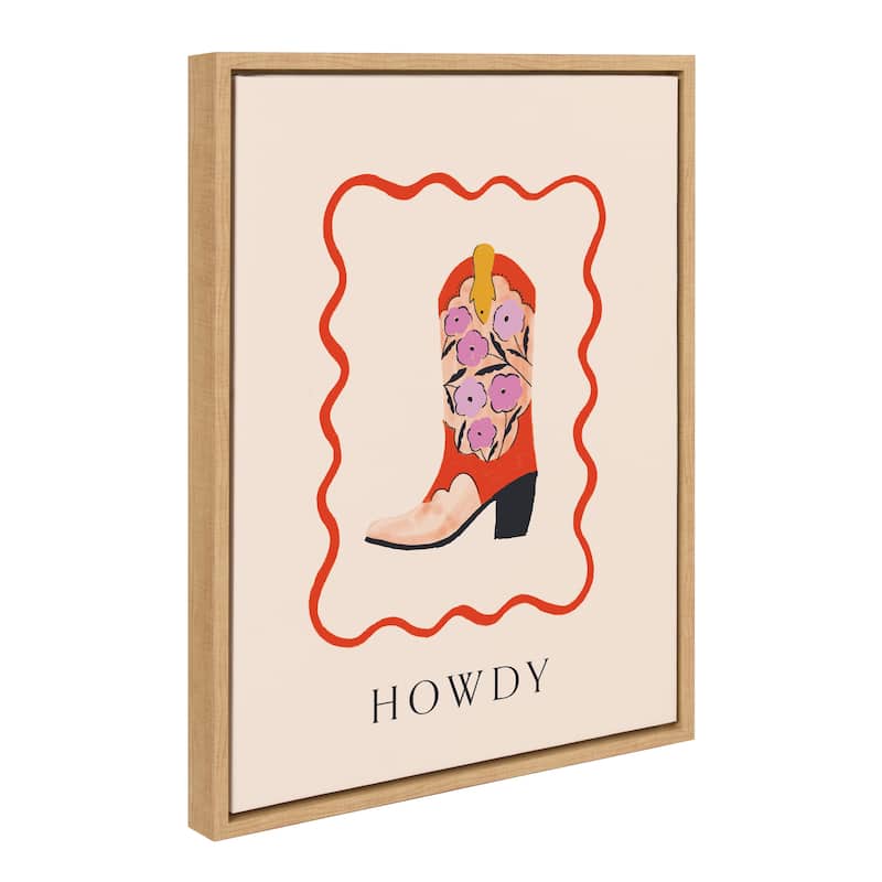 Kate and Laurel Sylvie Howdy Framed Canvas by Duchess Plum - 18x24 - Natural