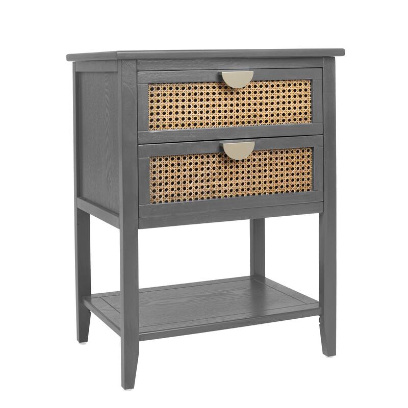 2 Drawer Side table, Naturel Rattan, End table, Suitable for bedroom, living room, study