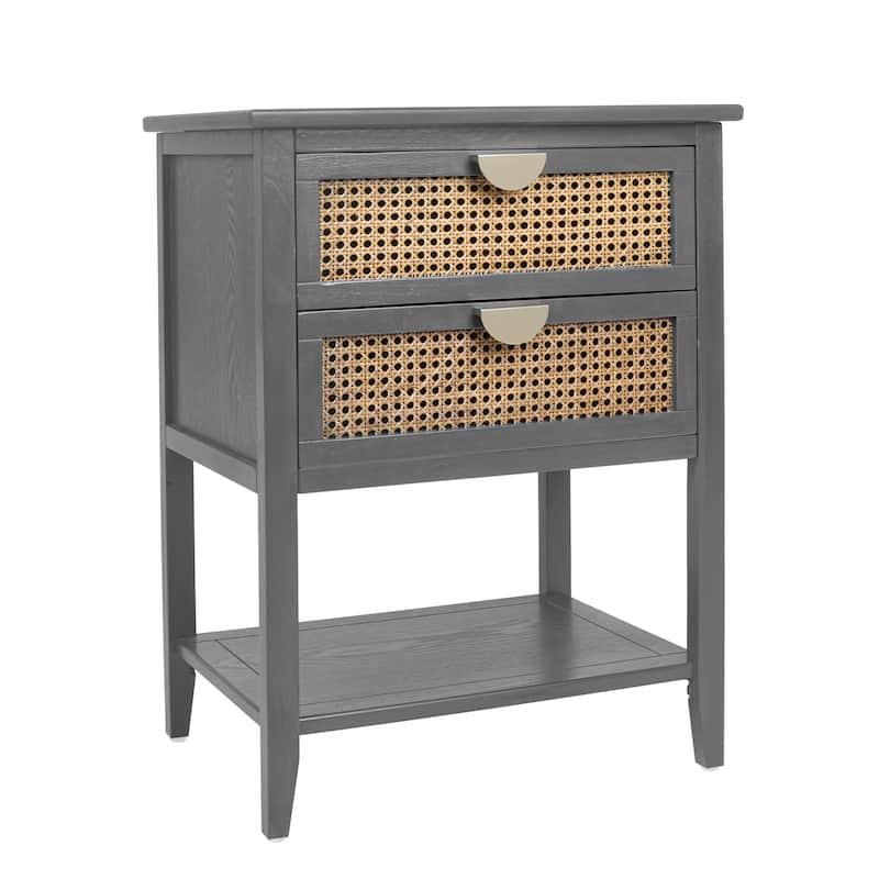 Roomfitters 2 Drawer Side Table, Rattan Nightstand End Table with Storage for Bedroom, Living Room