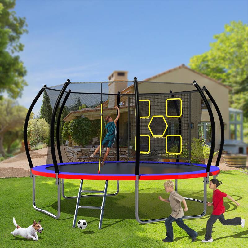 12FT Trampoline, Outdoor Trampolines for Kids and Adults, Recreational Trampoline with Enclosure Net Ladder