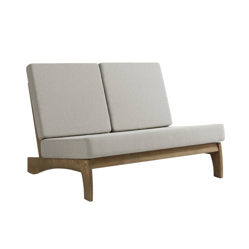 2-Piece Outdoor Teak Wood Loveseat Patio Set with Side Table