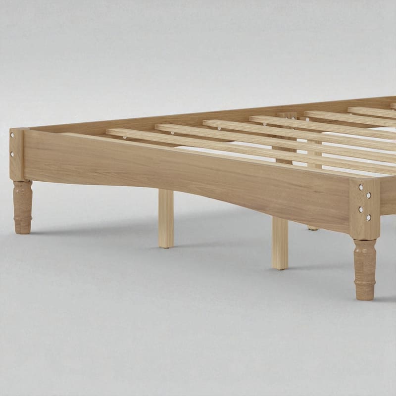 Queen Size Retro Wood Platform Bed with Gourd Shaped Headboard and Wooden Slats