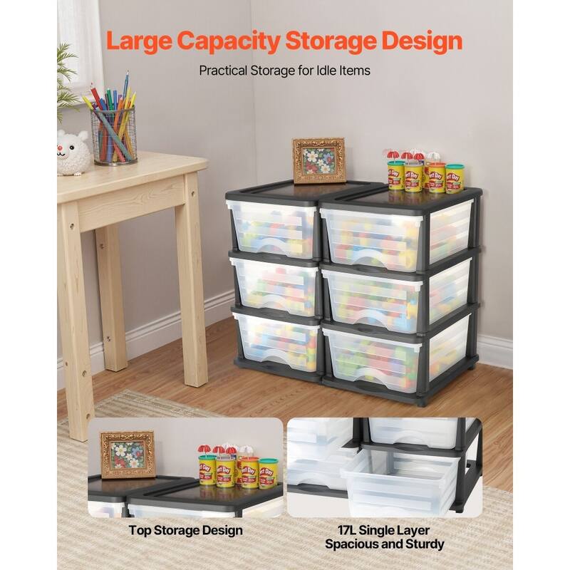 Multi-Purpose Plastic Storage Drawers with Transparent Front and Rolling Cabinet for Bedroom or Kitchen