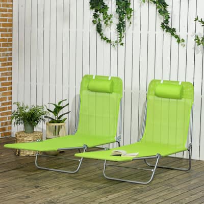 Outdoor Folding Chaise Lounge Chairs with 6-Position Reclining Back, Breathable Mesh Seat, Headrest, Set of 2