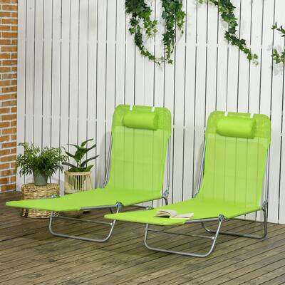 Pool Sun Tanning Chairs, 2 Piece Folding Chaise Lounge Chairs, Outdoor Lounge Chairs with 6-Position Reclining Back