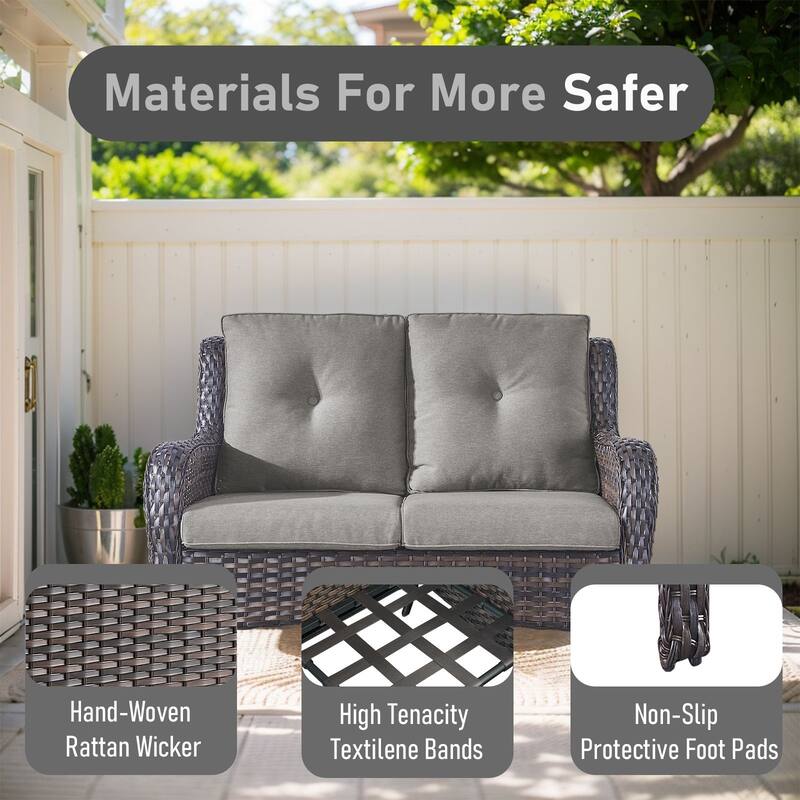 Outdoor Loveseat Sofa 2-Seat Sofa Brown-Grey - Brown