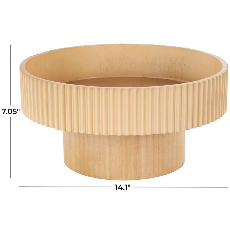 Wood Ribbed Decorative Bowl with Elevated Base - Dark or Light Brown - Roche River Decor