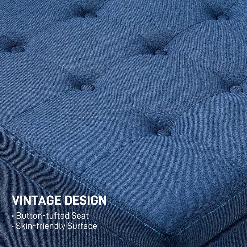 Fabric Tufted Storage Ottoman with Flip Top Seat Lid, Metal Hinge and Stable Eucalyptus Wood Frame