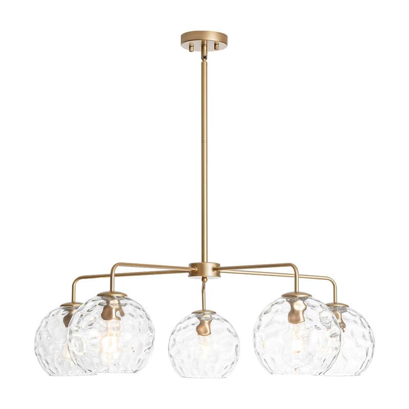 5-Light Blue Swirled Glass Globe Bubble Round Chandelier 35in