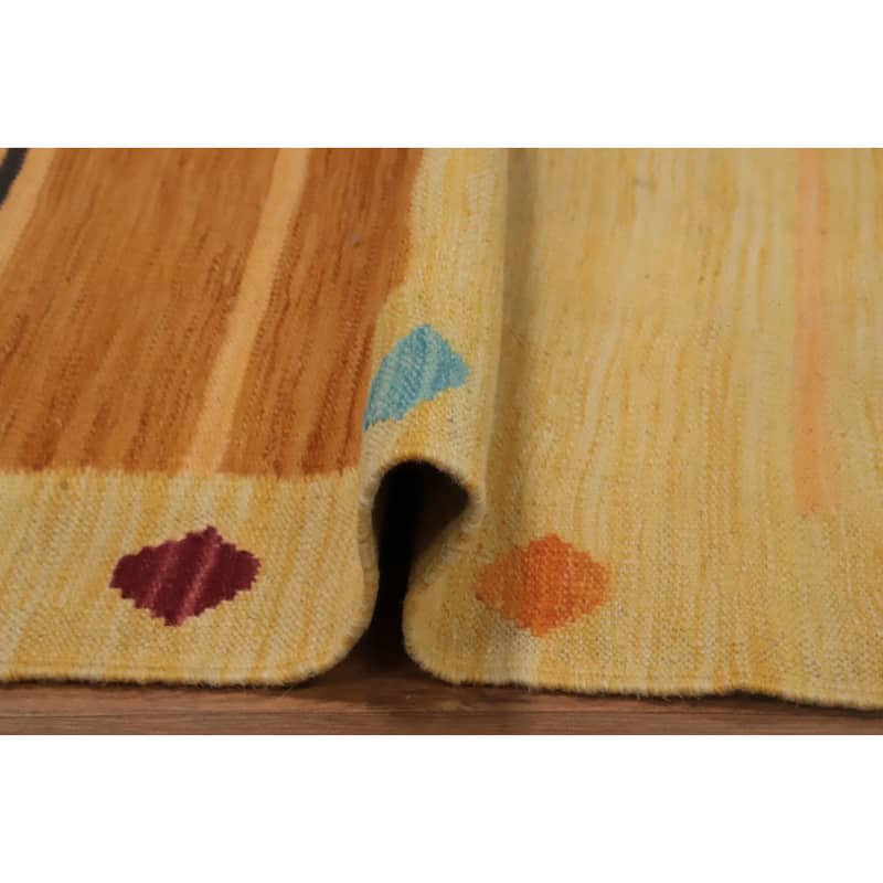 Hand Woven Oriental 100% Wool Carpet Southwestern Tribal Yellow & Gold Kilim Runner Rug - 6' 1'' X 2' 0''