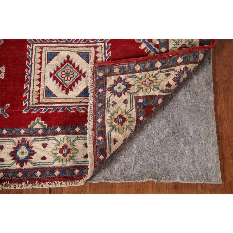 Geometric Red Kazak Oriental Accent Rug Handmade Wool Carpet - 3'3"x 4'6"