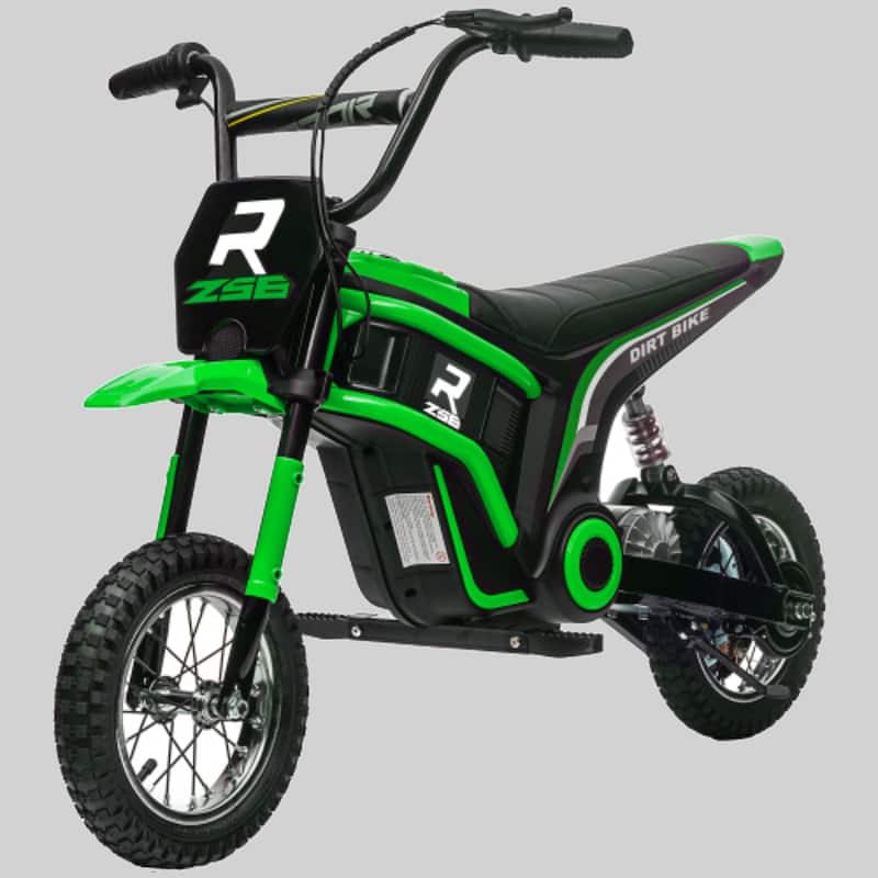 Electric Teen Dirt Bike, 24V 350W Off-Road Motorcycle with Twist Grip Throttle, 15 MPH Speed, Rear Suspension - Green