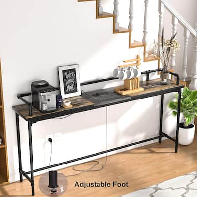 Mid Century Console Table with Power Outlet, Narrow Sofa Table, Sofa Couch Table with Charging Station USB Port