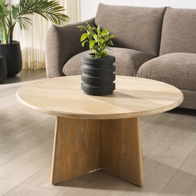 SAFAVIEH Couture Madilynn Solid Wood Round Coffee Table - 35Wx35Dx18H