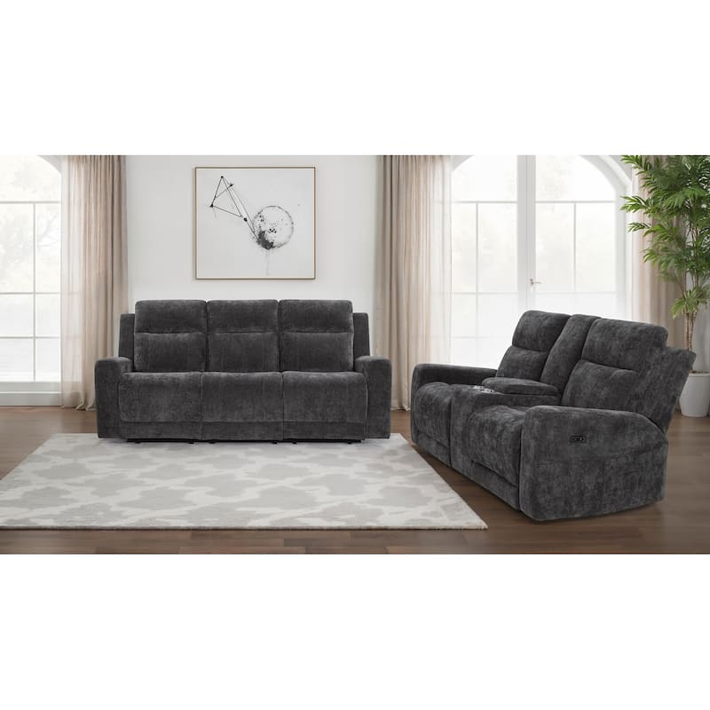 Kennett Chenille Power Reclining Sofa Set - 2-piece - Dark Grey