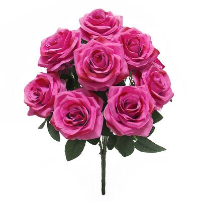 Set of 2 Artificial Queen Rose Flower Stem Bush Bouquet 18in