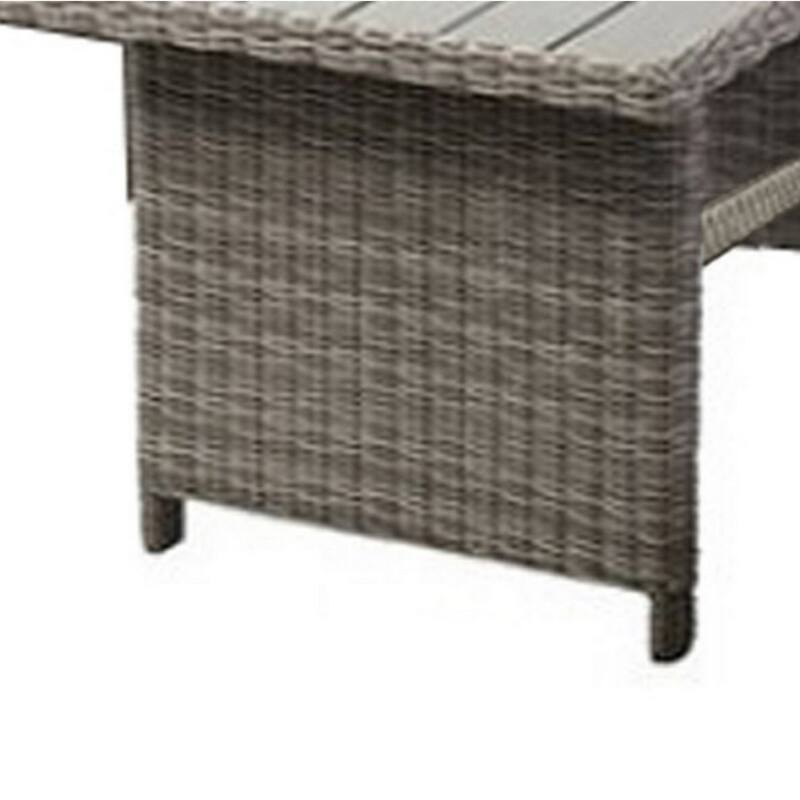 59 Inch Outdoor Aluminum Dining Table, Gray Faux Wicker Slatted Surface