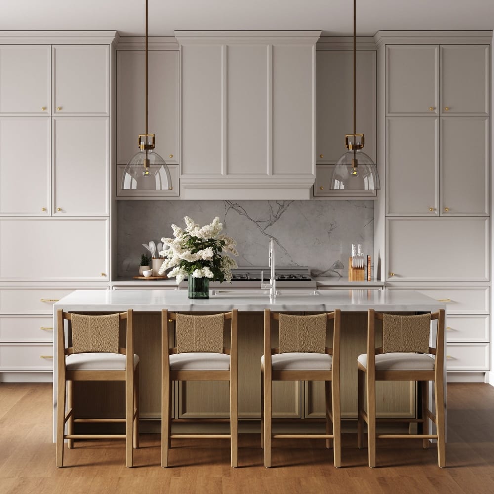 Elodia Boho Counter Height Bar Stool with Woven Seagrass Backrest and Solid Wood Frame