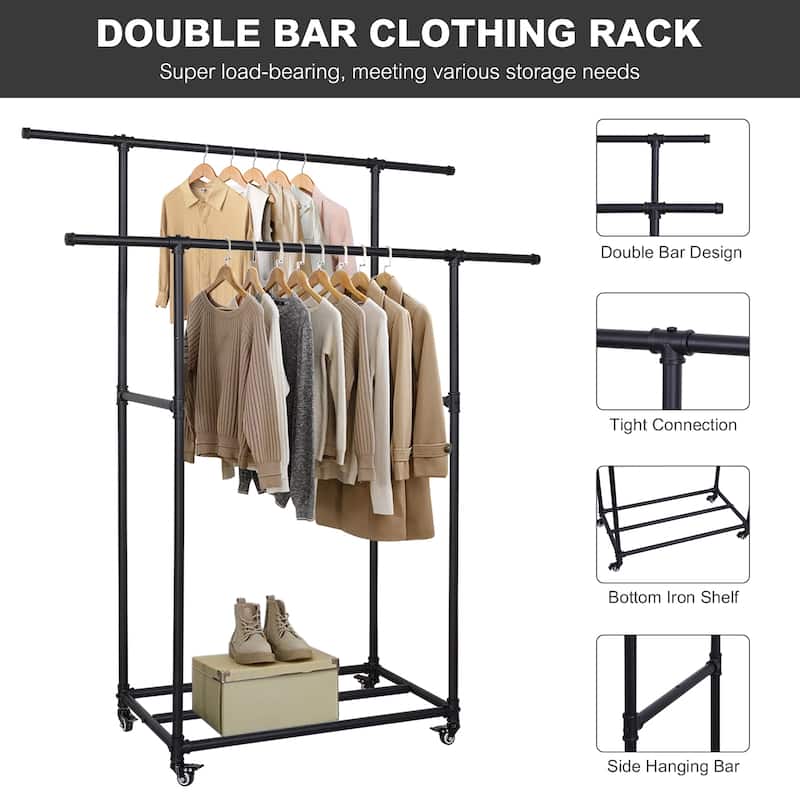 63” Metal Rolling Clothing Garment Rack