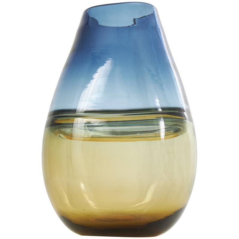 Glass Handmade Ombre Decorative Vase with Yellow Base - Blue - Roche River Decor