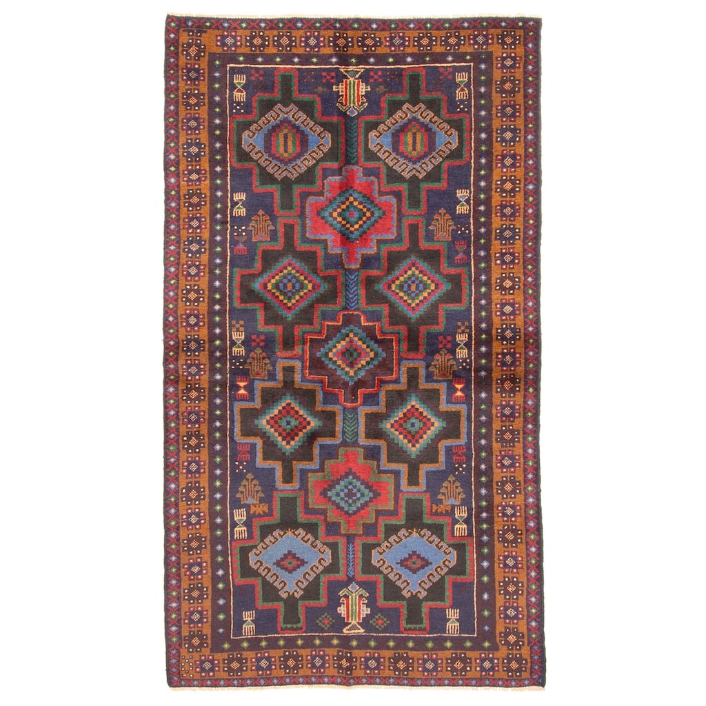 ECARPETGALLERY Hand-knotted Rizbaft Dark Navy Wool Rug - 3'3 x 5'10