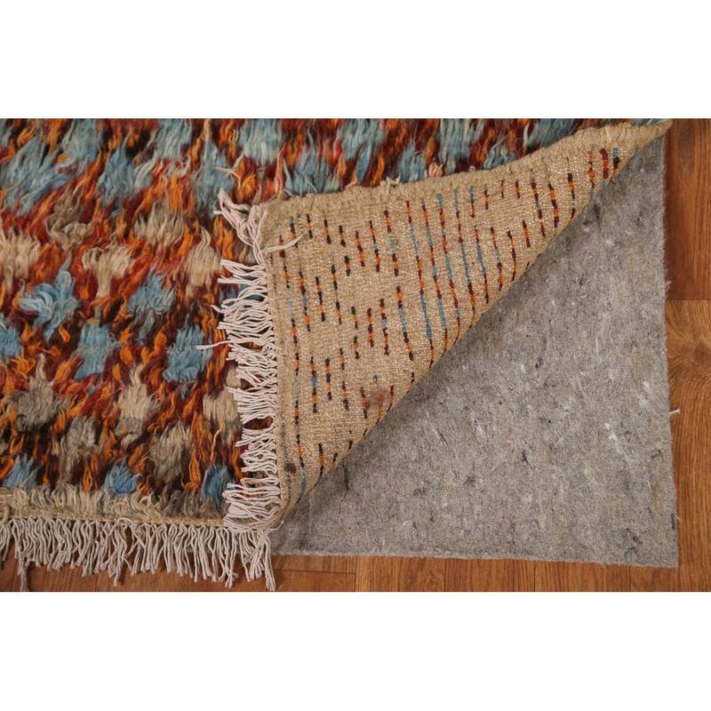 Hand Knotted Oriental 100% Wool Carpet Modern All-Over Oranges & Rust Moroccan Area Rug - 9' 6'' X 7' 2''