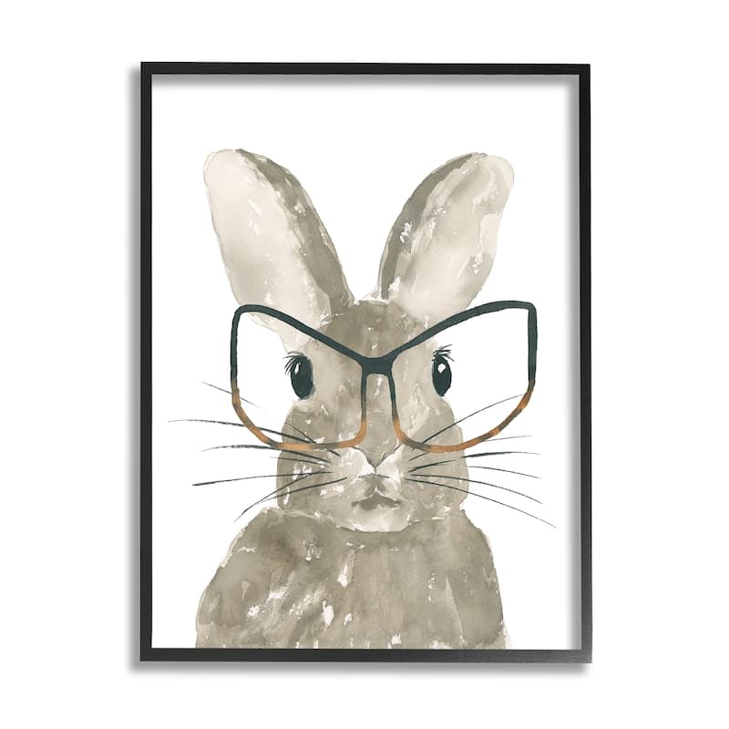 Stupell Baby Bunny with Large Glasses Children's Woodland Animal Framed Wall Art - White - 24 x 30 - Black