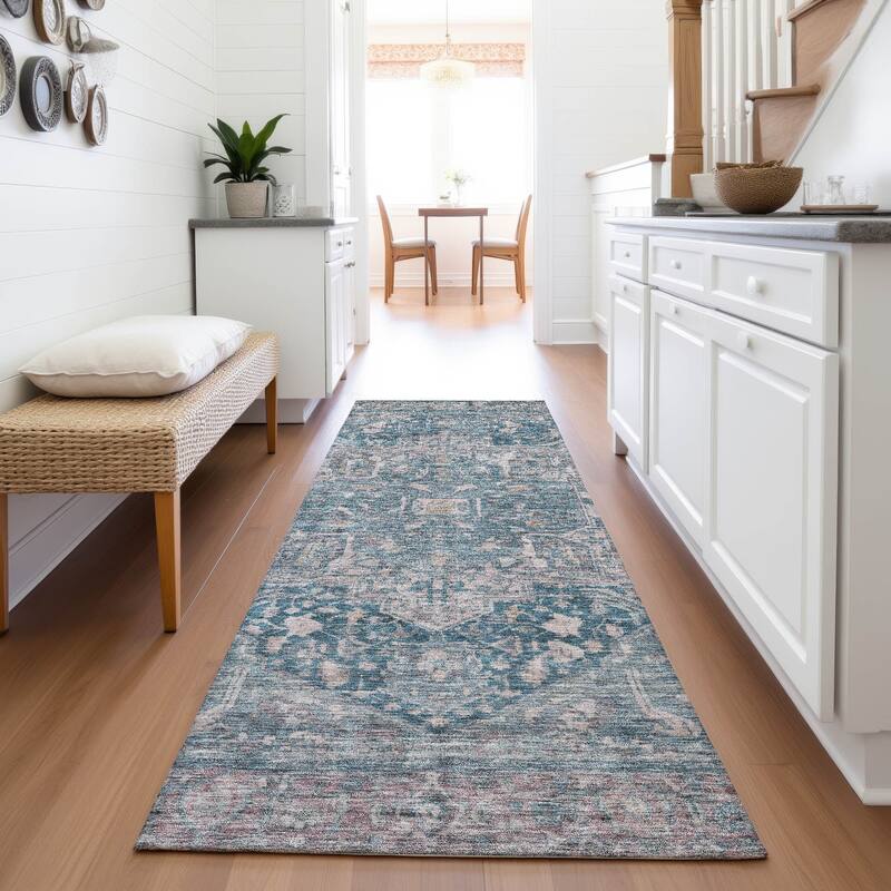 Premium Washable Super Soft Vintage Traditional Mayfield Rug - Blue - 2'3" x 7'6"