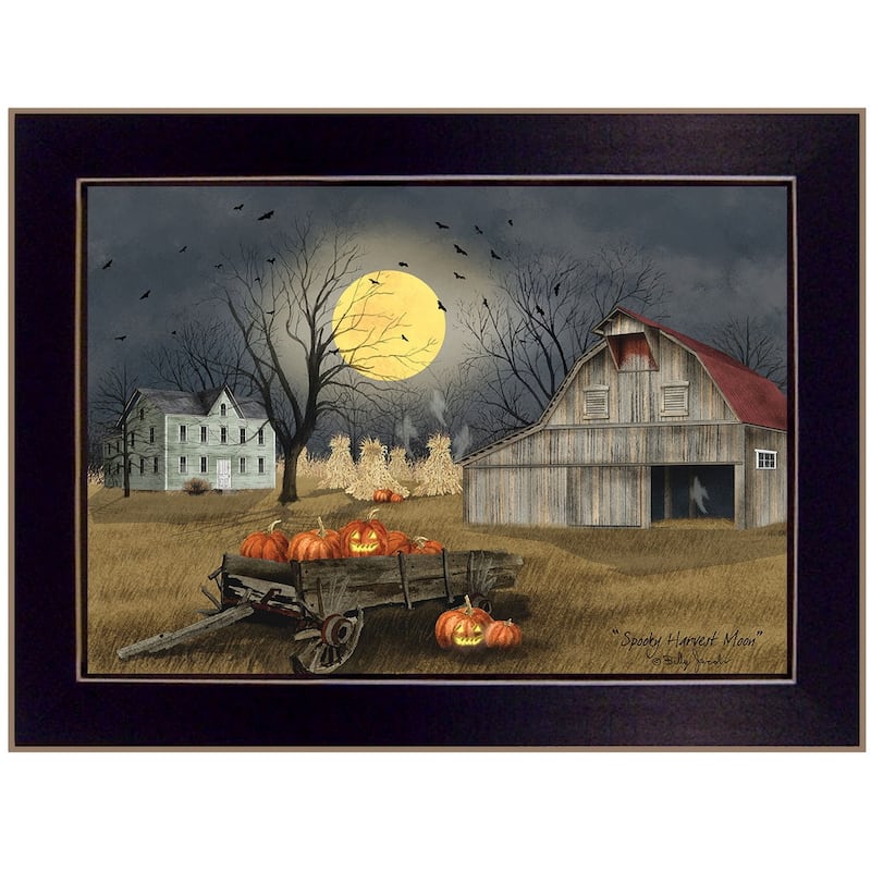 TrendyDecor4U Traditional "Spooky Harvest Moon" Framed Print Wall Art by Billy Jacobs - Earthtone
