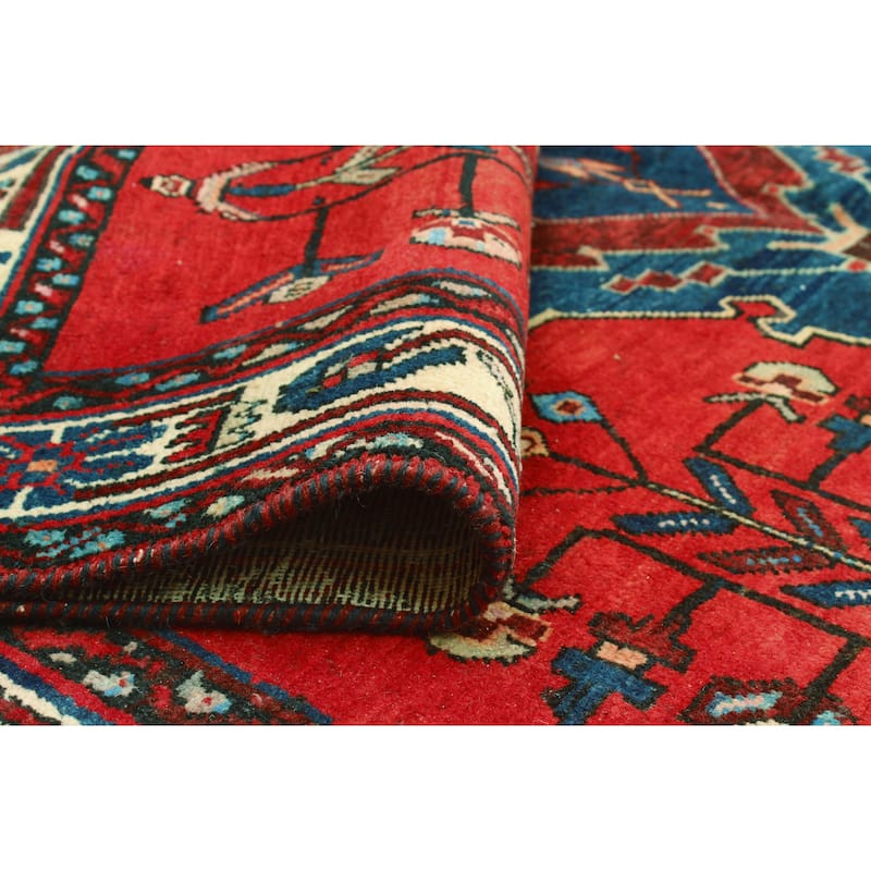 Fine Vintage Distressed Fattah Red/Navy Rug - 5'4" x 6'11"