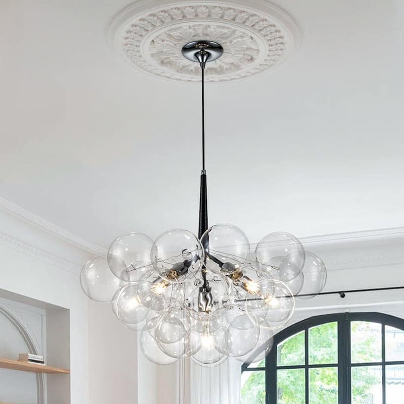 6-Light Cluster Glass Globe Bubble Chandelier - 25in